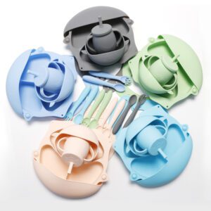 2023 The most popularNon-Slip BPA Free Toddler First Stage Learning Spoon Divided Plate Bib Suction Silicone Bowl Baby Feeding Led Weaning Set